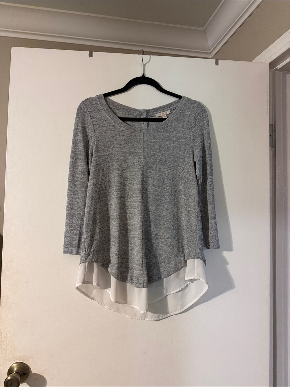 Skies are blue heather gray Tunic with White Chiffon Layered Hem